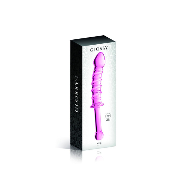 Gode en verre rose avec stries et poignée  n°16 Glossy 